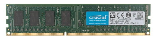 Оперативная память Crucial 4GB DDR3L 1600MHz DIMM 240-pin CL11 CT51264BD160B