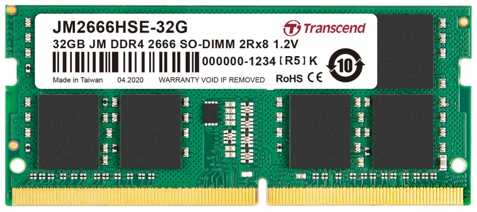 Оперативная память Transcend 32GB DDR4 2666MHz SODIMM 260-pin CL19 JM2666HSE-32G