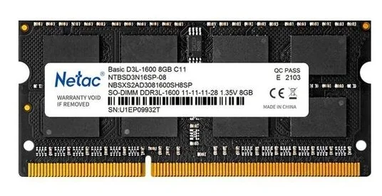 Оперативная память Netac 8GB DDR3L 1600MHz SODIMM 204pin CL11 NTBSD3N16SP-08