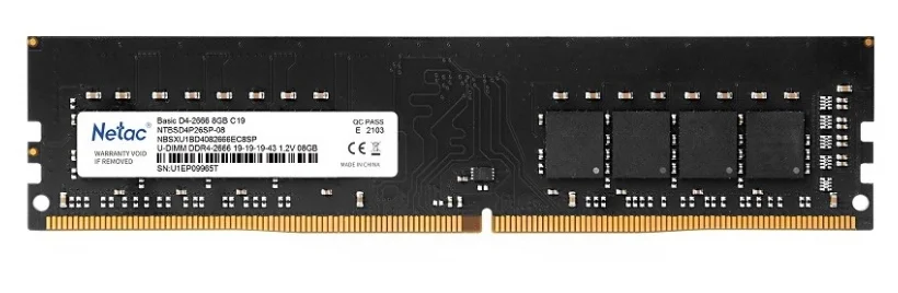 Оперативная память Netac 8GB DDR4 2666MHz DIMM 288-pin CL19 NTBSD4P26SP-08