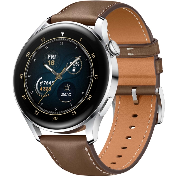 Умные часы HUAWEI Watch 3 Classic, серебристый/коричневая кожа