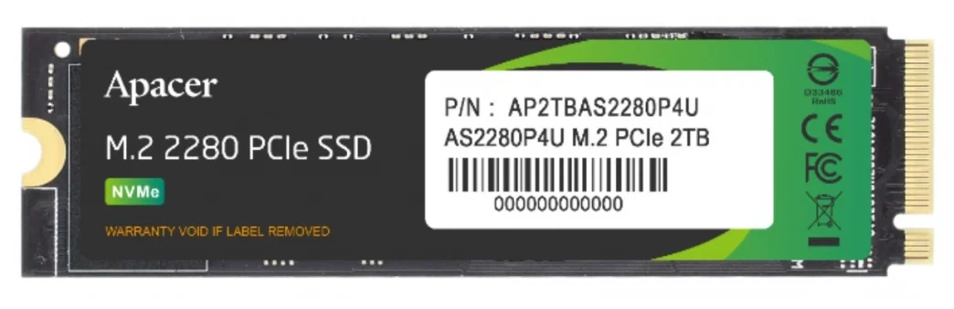 Твердотельный накопитель SSD M.2 2280 2Tb Apacer AS2280P4U [AP2TBAS2280P4U-1] TLC 3D NAND (R3500/W3000MB/s)