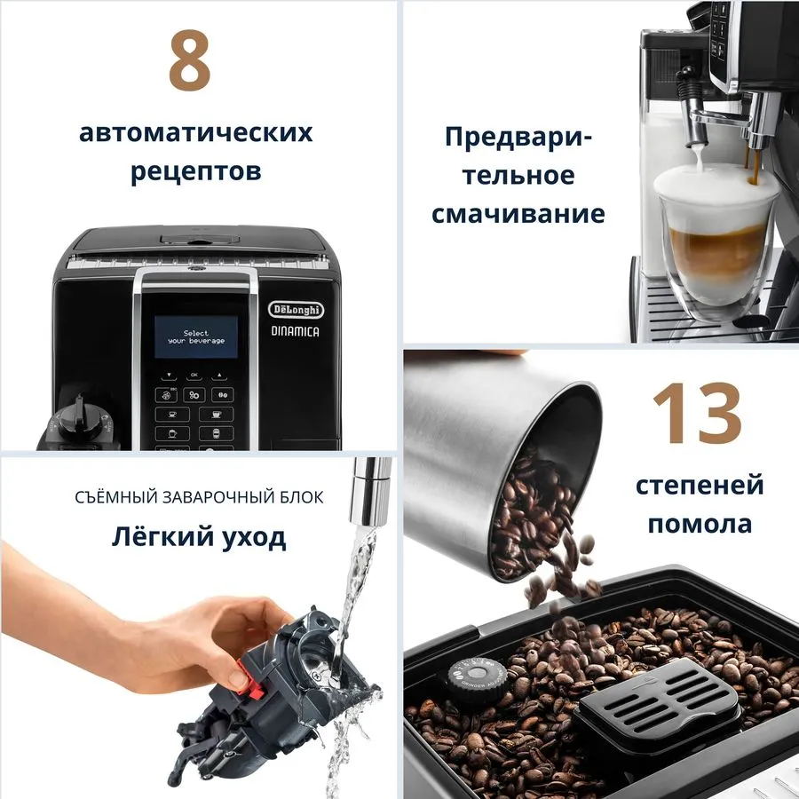 Кофемашина Delonghi dinamica 350.55b. Кофемашина de'Longhi dinamica ECAM 350.55, черный. Автоматическая кофемашина Delonghi ECAM350.55.B, черный. Delonghi ECAM 350.55.B.