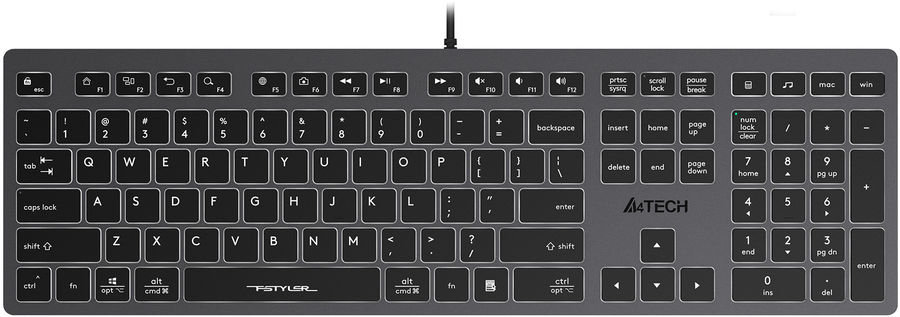 Клавиатура проводная A4Tech Fstyler FX60H серый/белый USB slim Multimedia LED (FX60H GREY/WHITE)
