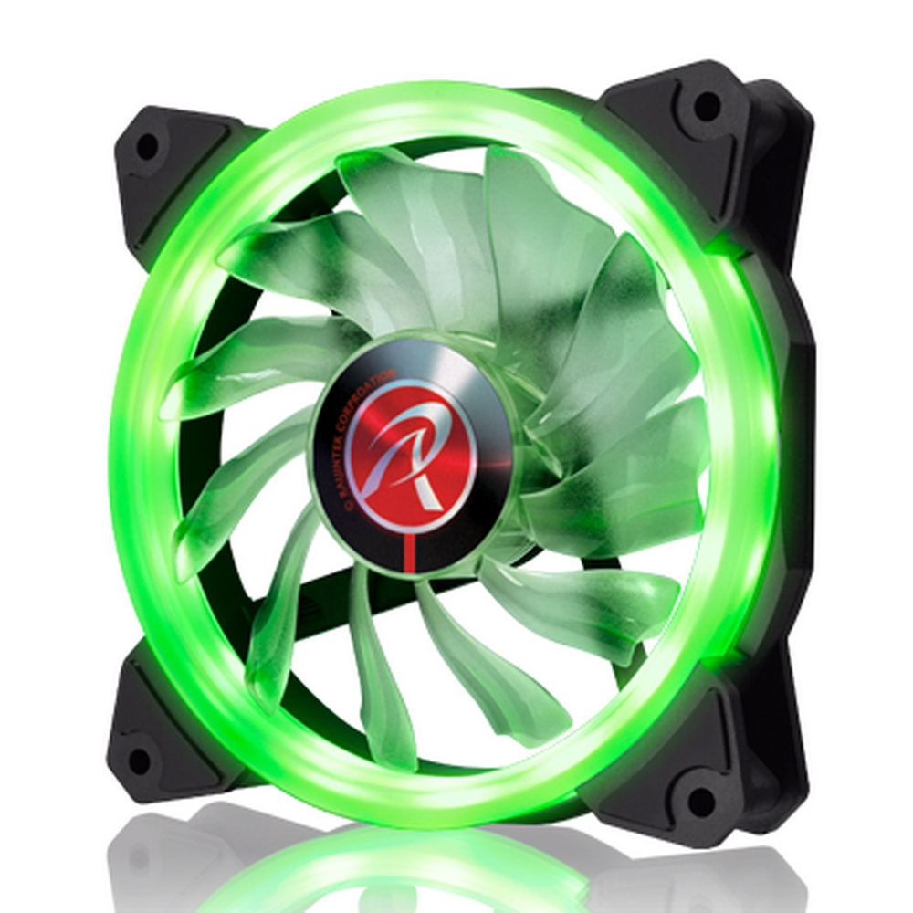 Вентилятор для корпуса Raijintek IRIS 12 GREEN 0R400042(Singel LED fan, 1pcs/pack), 12025 LED PWM fan, O-type LED brings visible color & brightness, Anti-vibration rubber pads in all four corners, Optimized fan blade design / 15pcs LED / Mesh cable, green